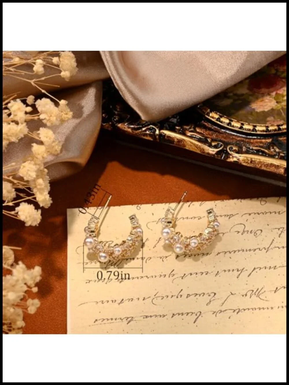 14K Gold Plated Pearl CZ Hoop Earrings for Women Wedding Bridal Jewelry - 0.79
